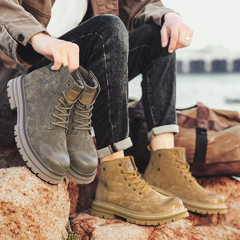 New Motorcycle and Ankle Boots Waterproof Boots Men Leather Shoes Men Casual Boot Bota Masculina Men's High-top Fashion Shoes - Image 5