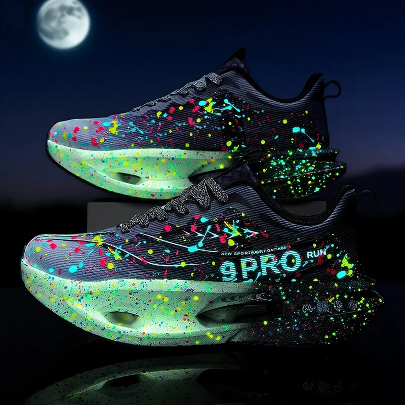 Men‘s Cushioning sneakers Cool Glow in the Dark shoes Lace Up Lightweight Anti slip Running Shoes Women's Autumn Sports shoes