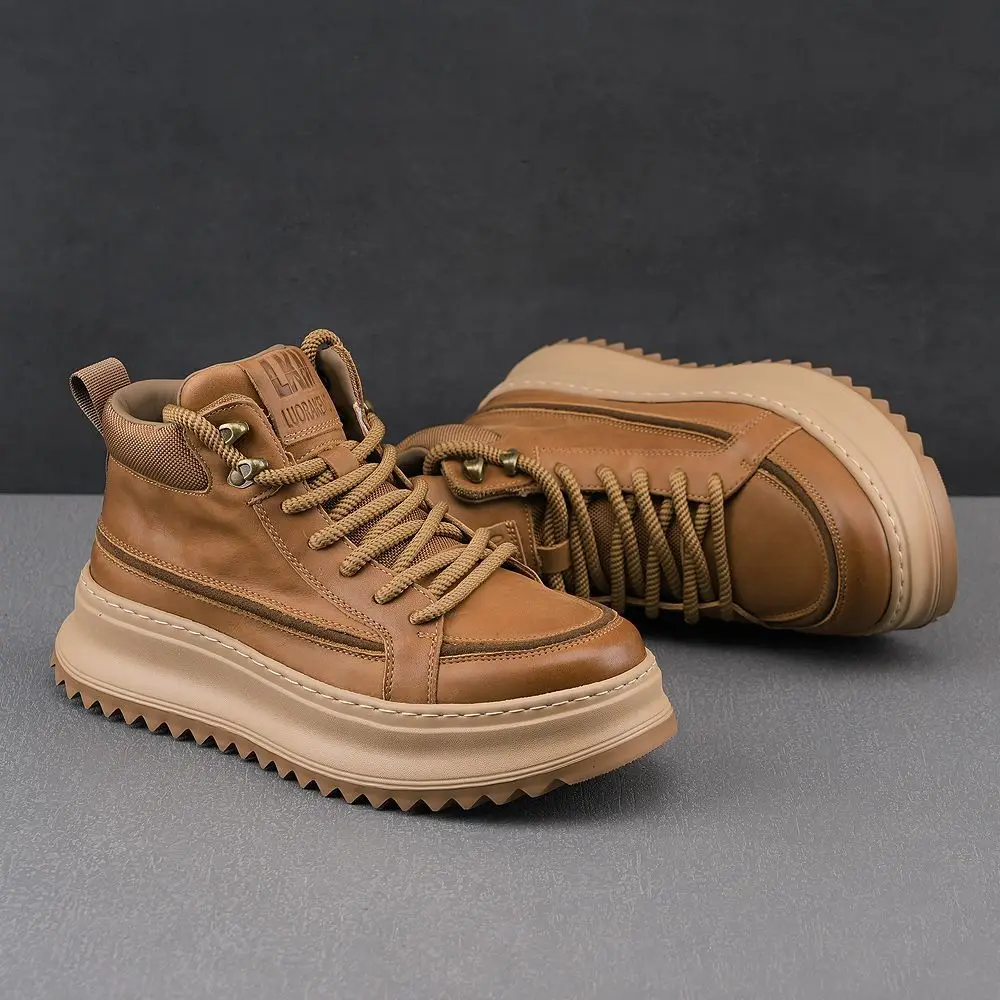 Men's Vulcanized Shoes Trendy Personalized Teenagers Casual Shoes Round Toe Lace-Up Plus Size Platform Shoes Men Shose - Image 2