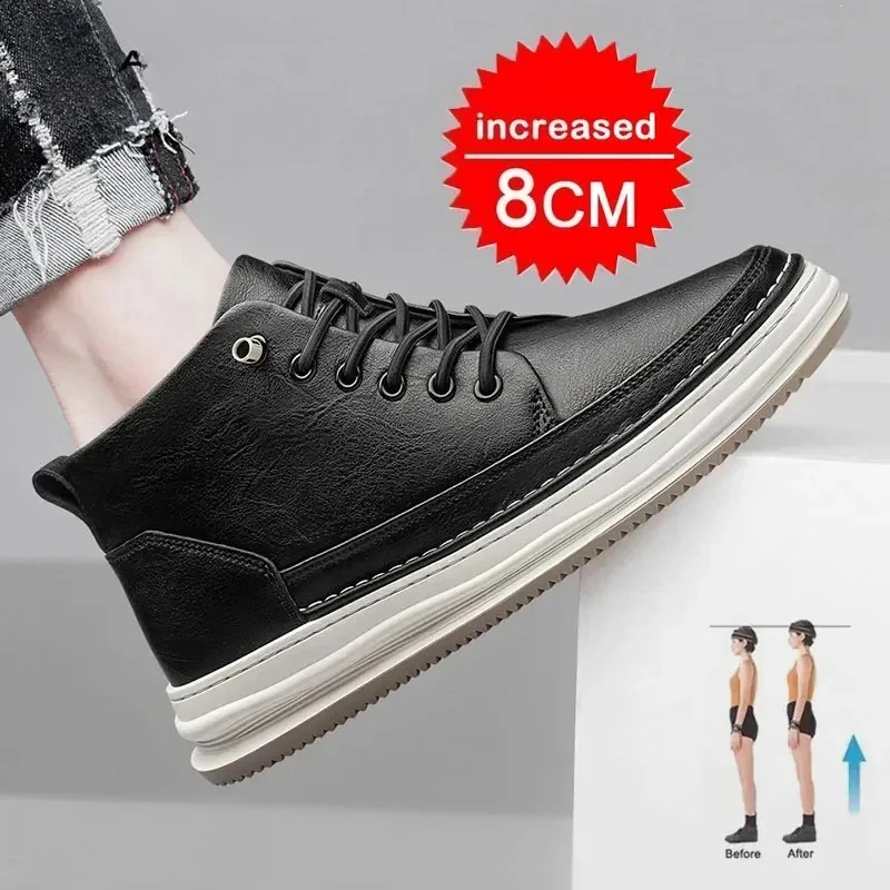2025 Casual Genuine Leather New Height Increasing Shoes for Men 8cm Invisible Elevator Sneakers Sport Zapatillas De Hombre - Image 2