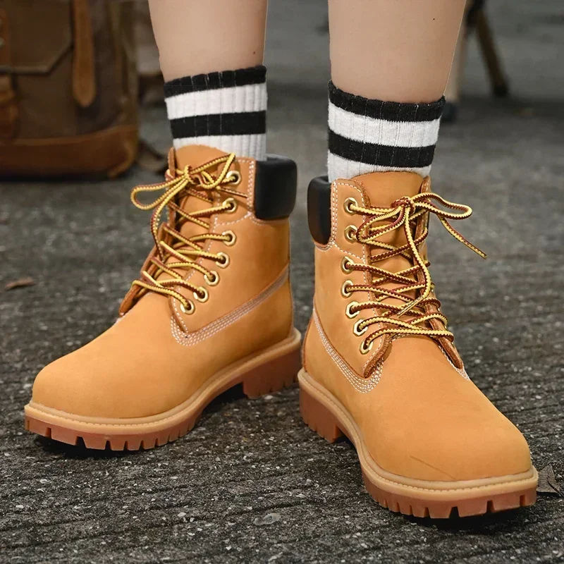 Boots Men High Top Boots Men's Leather Shoes Winter Fashion Plush Warm Shoes Outdoor Sneakers Lace Up Non-Slip Ankle Boots Male - Image 4