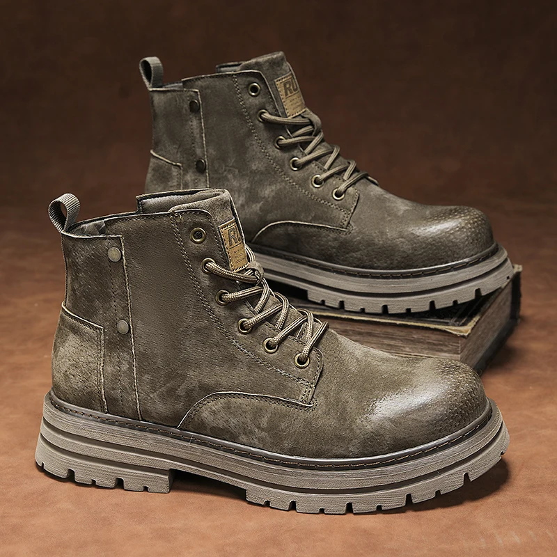 New Motorcycle and Ankle Boots Waterproof Boots Men Leather Shoes Men Casual Boot Bota Masculina Men's High-top Fashion Shoes - Image 3