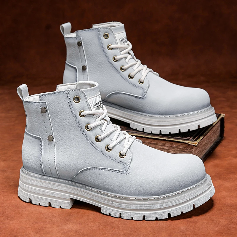 New Motorcycle and Ankle Boots Waterproof Boots Men Leather Shoes Men Casual Boot Bota Masculina Men's High-top Fashion Shoes - Image 2