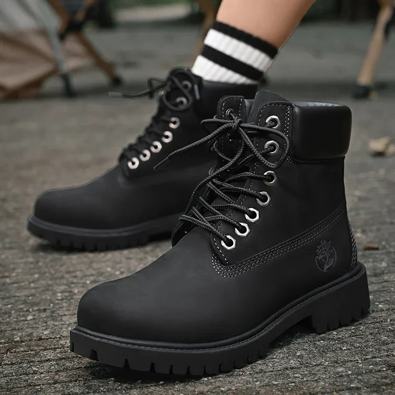 Boots Men High Top Boots Men's Leather Shoes Winter Fashion Plush Warm Shoes Outdoor Sneakers Lace Up Non-Slip Ankle Boots Male - Image 5