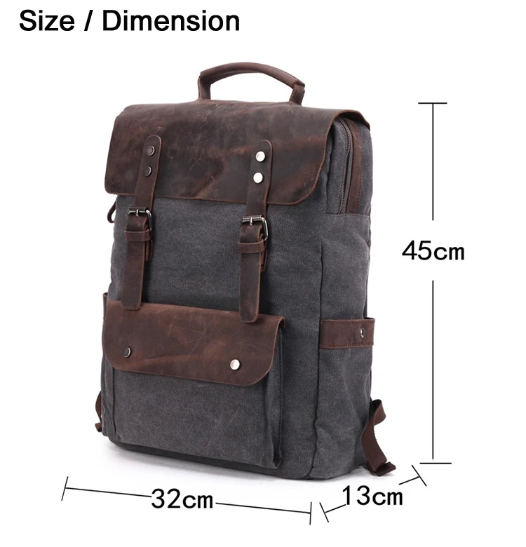 Fashion Genuine Leather + Military Canvas Backpack Men Backpack Women Bagpack teenager school Bag Male large Trave Rucksack - Image 2