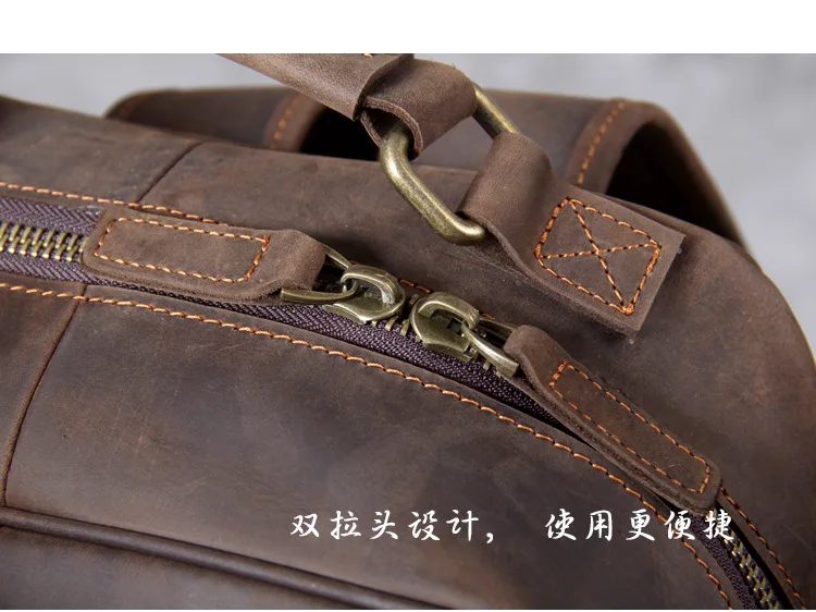 New leather men's shoulder bag, head-layer cowhide travel backpack, retro mad horse bag, computer bag - Image 5