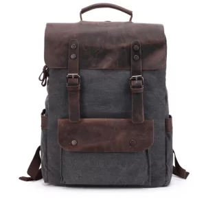 Fashion Genuine Leather + Military Canvas Backpack Men Backpack Women Bagpack teenager school Bag Male large Trave Rucksack