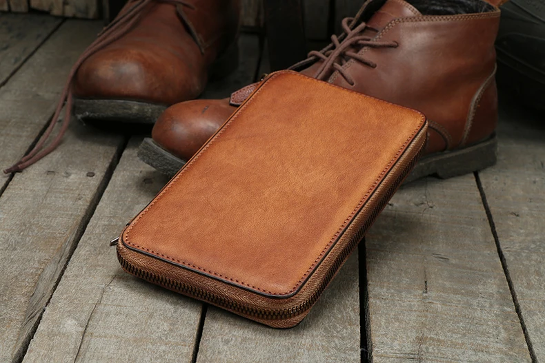 Luxury Vintage Fashion Genuine Leather Wallet Men Long Wallet zip around Male Purse Clutch bag Money Bag Money Clips Card Wallet - Image 2