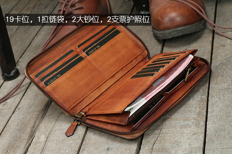 Luxury Vintage Fashion Genuine Leather Wallet Men Long Wallet zip around Male Purse Clutch bag Money Bag Money Clips Card Wallet - Image 3