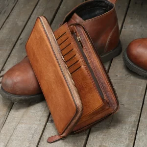 Luxury Vintage Fashion Genuine Leather Wallet Men Long Wallet zip around Male Purse Clutch bag Money Bag Money Clips Card Wallet