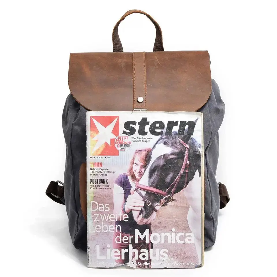 Vintage Leather + Waxed Canvas Backpack Men Laptop Bagpack Teenager School Bookbag Waterproof Large Capacity Travel Rucksack - Image 5