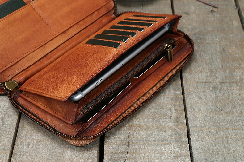 Luxury Vintage Fashion Genuine Leather Wallet Men Long Wallet zip around Male Purse Clutch bag Money Bag Money Clips Card Wallet - Image 6