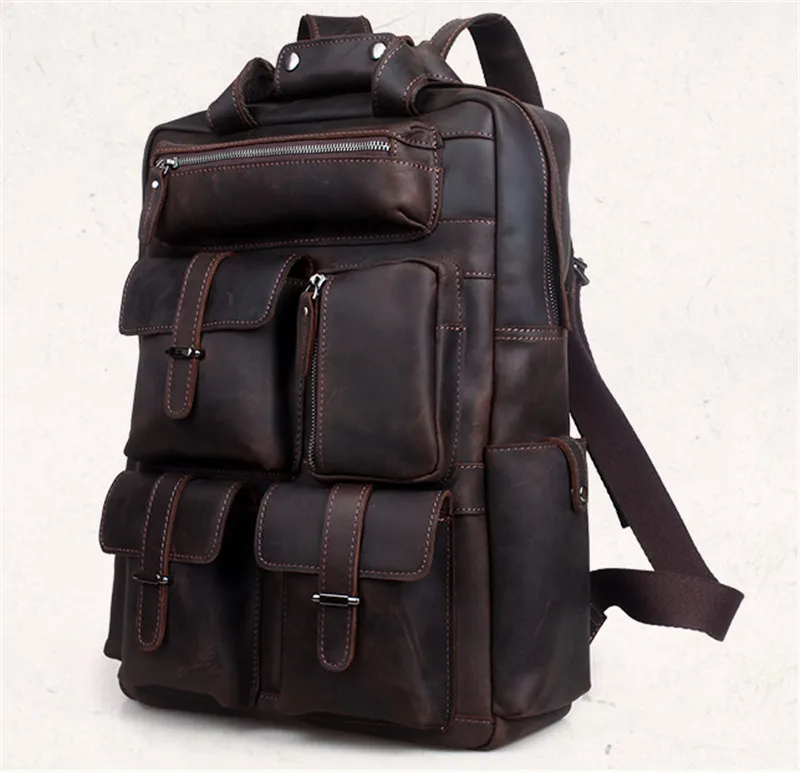 Vintage Crazy Horse Genuine Leather Backpack Men Bagpack Large Male Travel Backpacks School Backpack Book Bags Hiking Daypack - Image 2