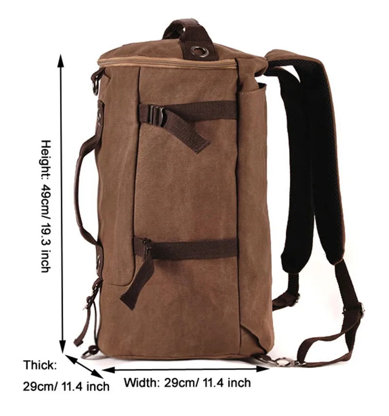 Fashion Men Backpack Hiking Rucksack Canvas Travel Backpack Bag male Bagpack School bag tote bag Multi-function Brown Black - Image 3