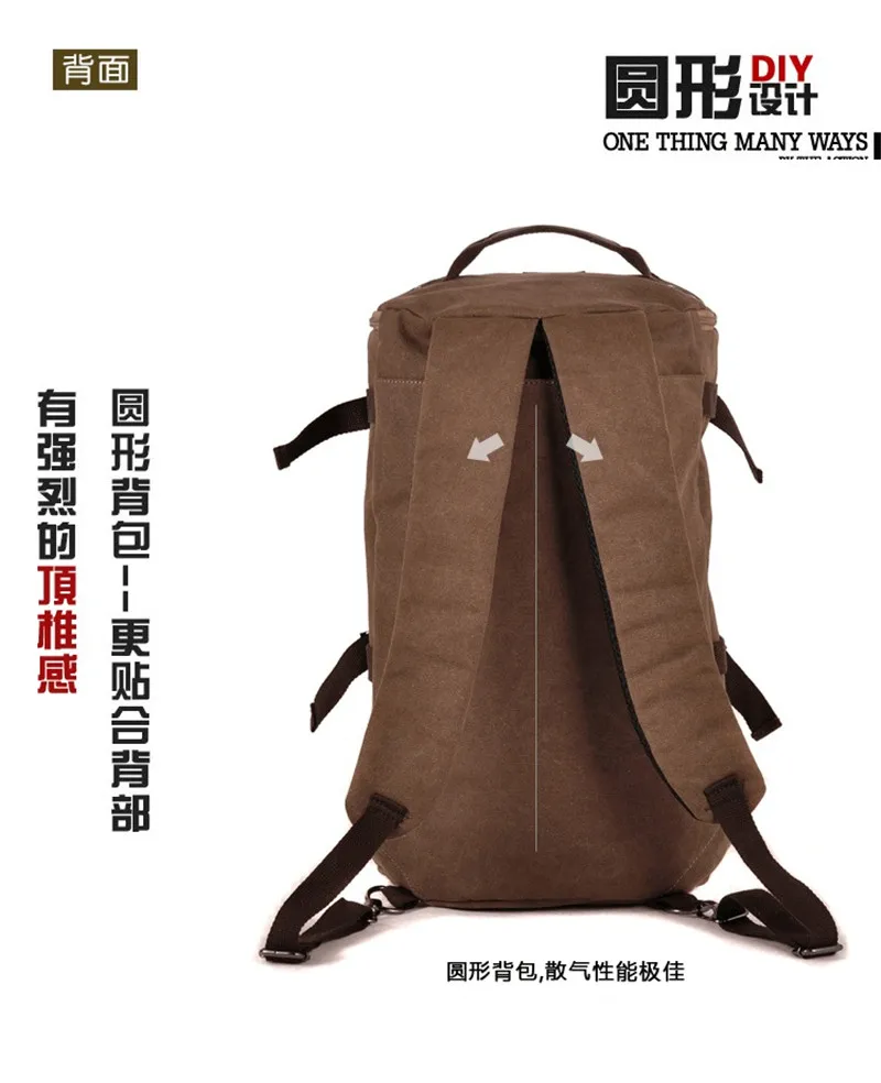 Fashion Men Backpack Hiking Rucksack Canvas Travel Backpack Bag male Bagpack School bag tote bag Multi-function Brown Black - Image 4