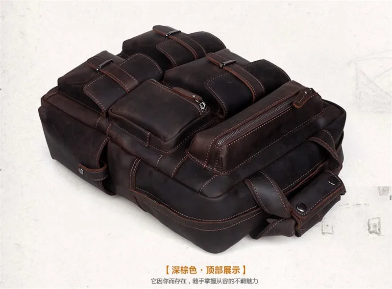 Vintage Crazy Horse Genuine Leather Backpack Men Bagpack Large Male Travel Backpacks School Backpack Book Bags Hiking Daypack - Image 5