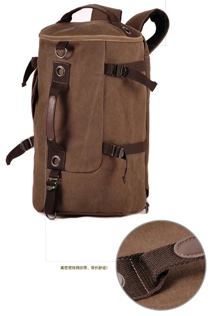 Fashion Men Backpack Hiking Rucksack Canvas Travel Backpack Bag male Bagpack School bag tote bag Multi-function Brown Black - Image 2