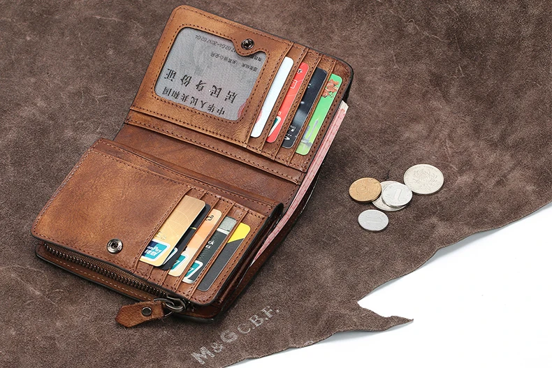 Vintage Genuine Leather Wallet men Purse leather men Wallet vertical short money bag male wallet credit card holder - Image 4