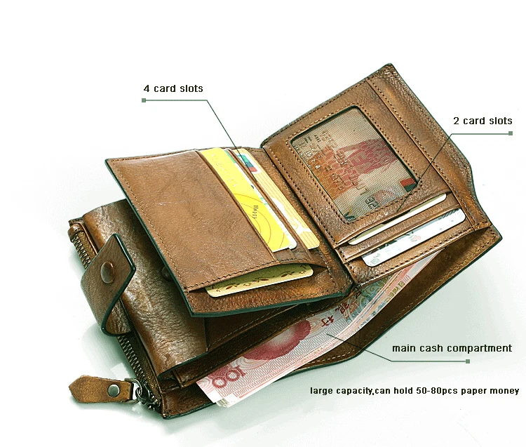 New Fashion Vintage Genuine Leather Wallet men Bifold Wallet leather Women purse vertical short money Clip bag male wallet card - Image 5