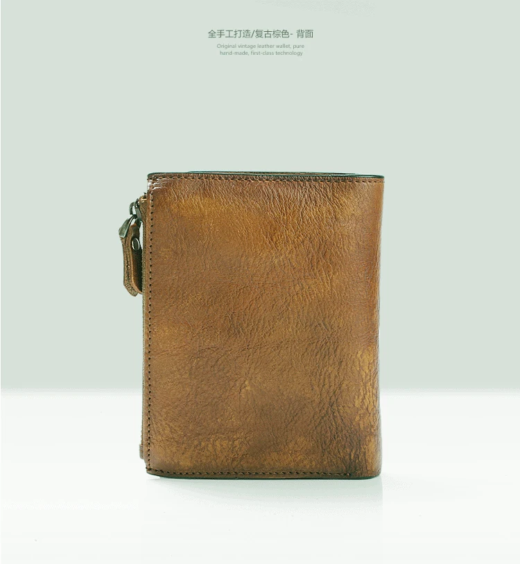 New Fashion Vintage Genuine Leather Wallet men Bifold Wallet leather Women purse vertical short money Clip bag male wallet card - Image 3
