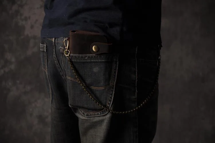 Vintage Crazy horse Genuine Leather Wallet Men Purse Leather Long Wallet Clutch Bag Male Coin bag Money Clips with Chain - Image 6
