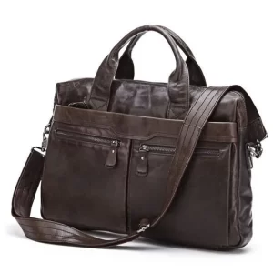 Luxury Genuine Leather Briefcase Men Business Bag Office Bag 14"Laptop Bag Tote Handbag Laptop Bag Male Messenger Bag Shoulder
