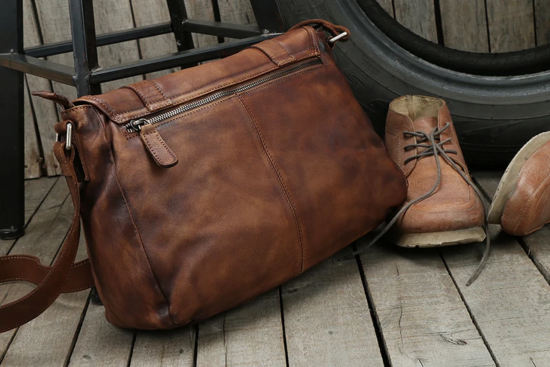 Vintage Genuine Leather Messenger Bag men Leather Shoulder Bag Men Crossbody Bag male Fashion Casual Sling Leisure Bags Brown - Image 2