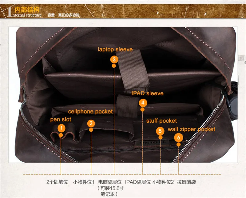 Vintage Crazy Horse Genuine Leather Backpack Men Bagpack Large Male Travel Backpacks School Backpack Book Bags Hiking Daypack - Image 6