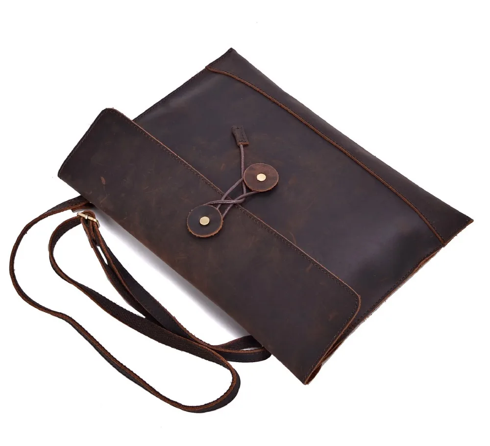 Vintage Crazy Horse Genuine Leather Men Shoulder Bag Leather Messenger Bags Men's Casual Crossbody Bag IPAD Bags Clutch Brown - Image 2