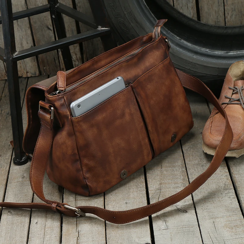 Vintage Genuine Leather Messenger Bag men Leather Shoulder Bag Men Crossbody Bag male Fashion Casual Sling Leisure Bags Brown - Image 4