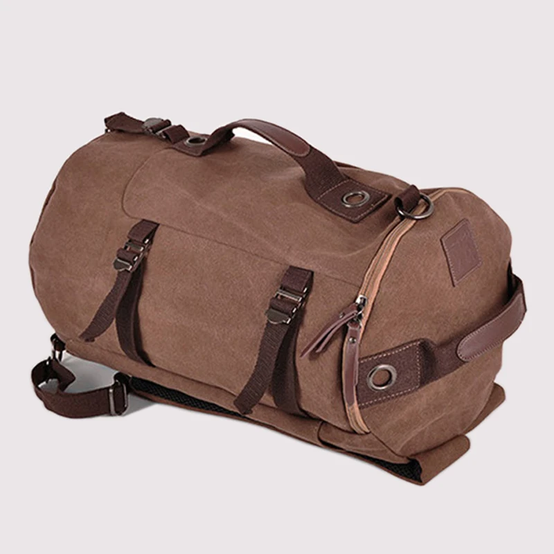Fashion Men Backpack Hiking Rucksack Canvas Travel Backpack Bag male Bagpack School bag tote bag Multi-function Brown Black - Image 5