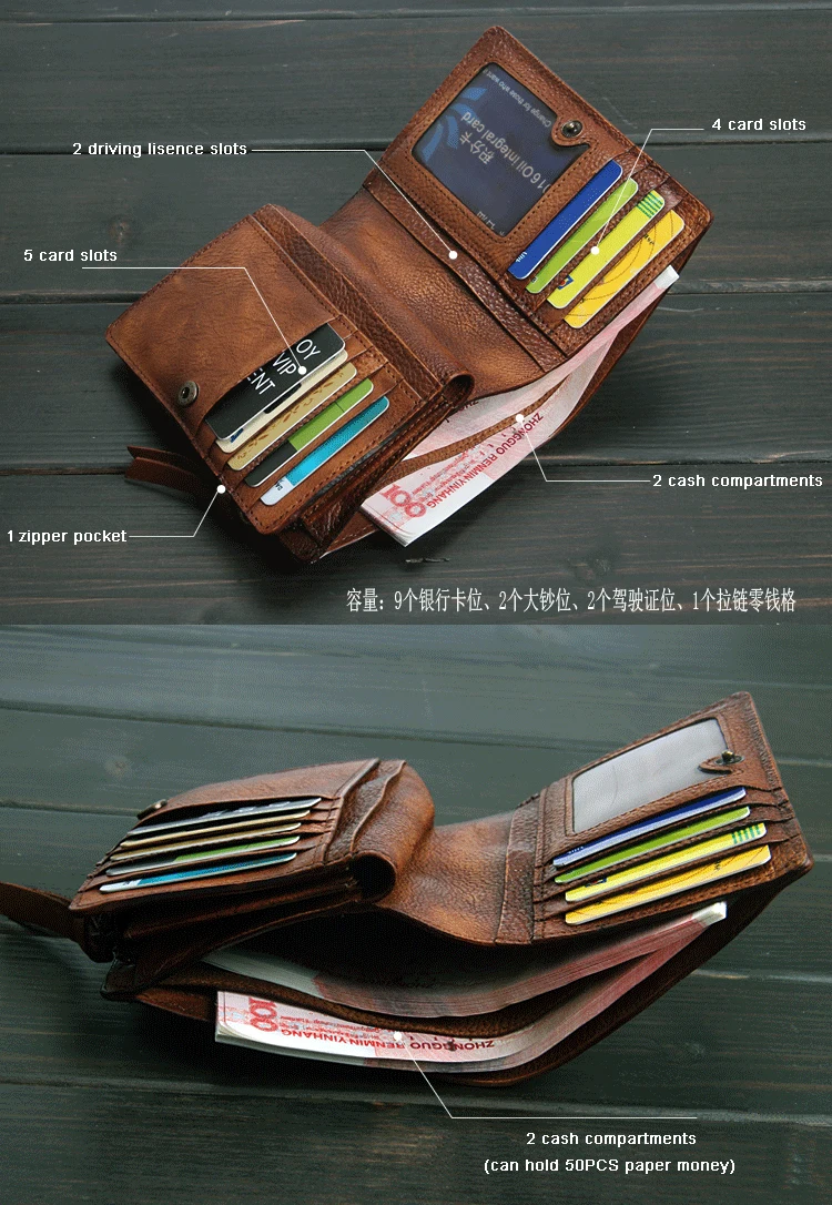 Vintage Genuine Leather Wallet men Purse leather men Wallet vertical short money bag male wallet credit card holder - Image 6