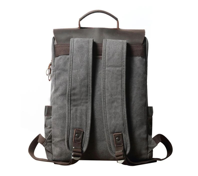 Fashion Genuine Leather + Military Canvas Backpack Men Backpack Women Bagpack teenager school Bag Male large Trave Rucksack - Image 4