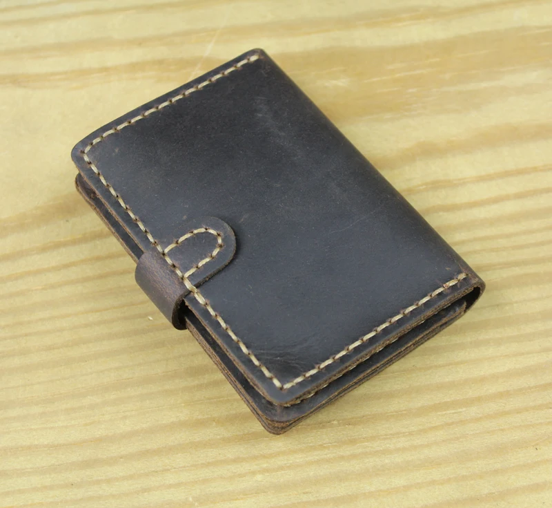 Handmade Vintage Crazy Horse Genuine Leather Card Holder men Card Wallet Leather Business card holder women Card Id Holder case - Image 5