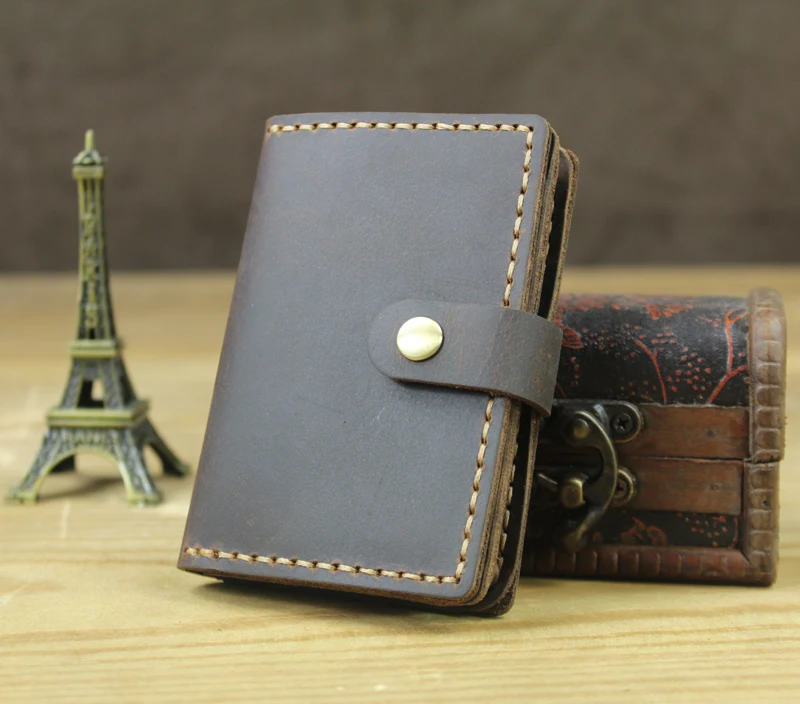 Handmade Vintage Crazy Horse Genuine Leather Card Holder men Card Wallet Leather Business card holder women Card Id Holder case - Image 3