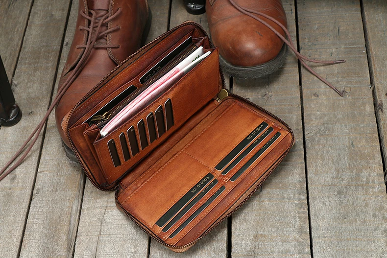 Luxury Vintage Fashion Genuine Leather Wallet Men Long Wallet zip around Male Purse Clutch bag Money Bag Money Clips Card Wallet - Image 4
