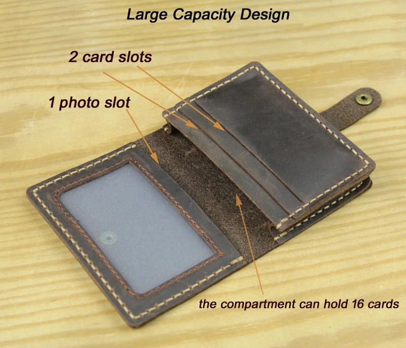 Handmade Vintage Crazy Horse Genuine Leather Card Holder men Card Wallet Leather Business card holder women Card Id Holder case - Image 6