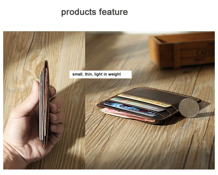 Handmade Crazy horse Genuine Leather mini Card holder small Men Card Wallet ID Holder leather credit Card Case Bus Card Sleeve - Image 4