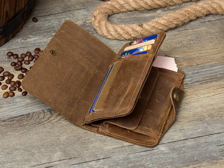 Vintage Crazy Horse Leather Wallet Genuine Leather Men Wallet Long Money Holder male Clutch Bag Money Bag with Hasp Card holder - Image 4