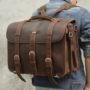 Vintage Crazy Horse Genuine Leather Backpack Men Bagpack Shoulder Messenger Bag Men Overnight Rucksack Tote Luggage Travel Bag