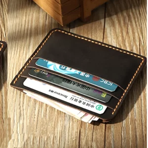 Handmade Crazy horse Genuine Leather mini Card holder small Men Card Wallet ID Holder leather credit Card Case Bus Card Sleeve