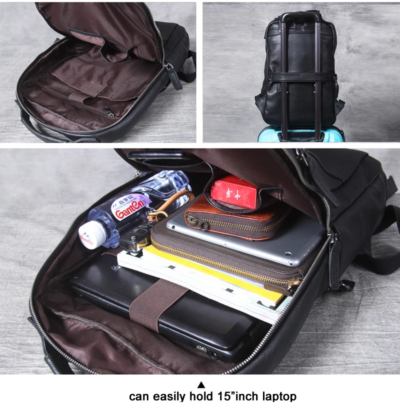 Fashion Korean style Cowhide Genuine Leather Backpack Men Bagpack Hiking Rucksack male Travel Backpack Bag Daily Black M803 - Image 6