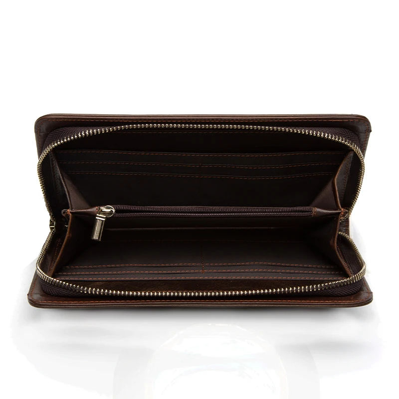 High Class Fashion Genuine Leather Men Wallet Clutch Purse Leather Zipper Money Holder Male Money Bag Clutch with Wrist Belt - Image 3