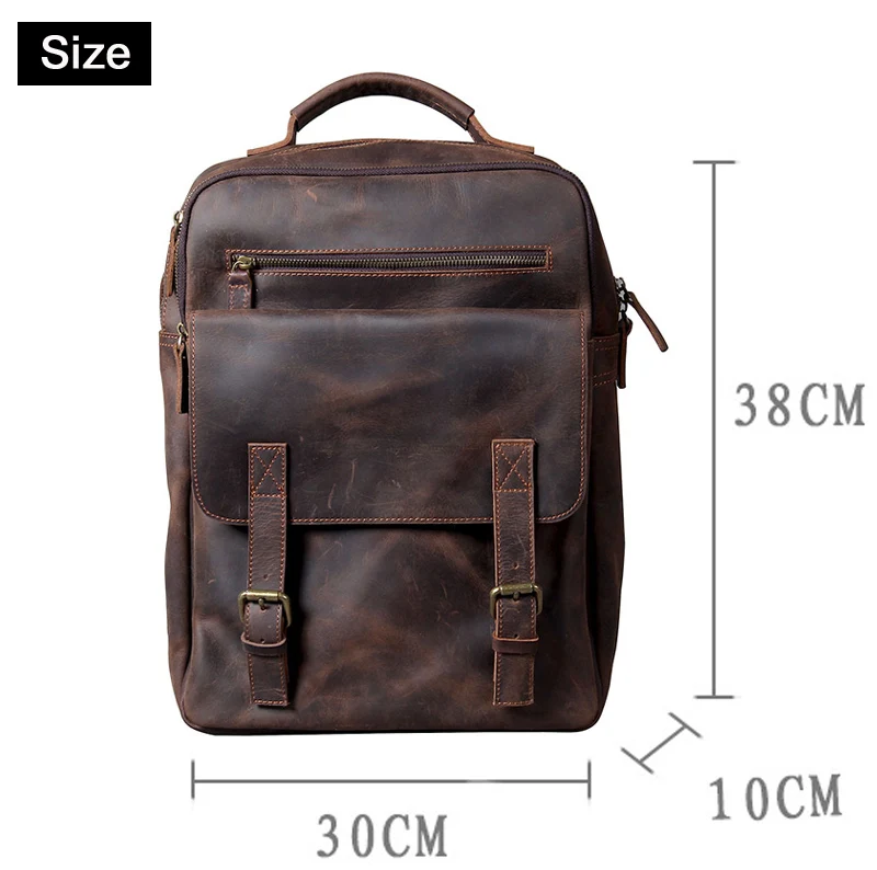 Vintage Crazy Horse Genuine Leather Backpack Men Hiking Bagpack mochila Cowhide 15.6"inch laptop Bag outdoor Rucksack Large M811 - Image 2