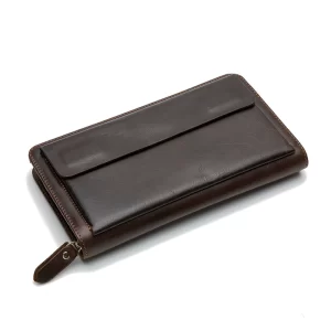 High Class Fashion Genuine Leather Men Wallet Clutch Purse Leather Zipper Money Holder Male Money Bag Clutch with Wrist Belt