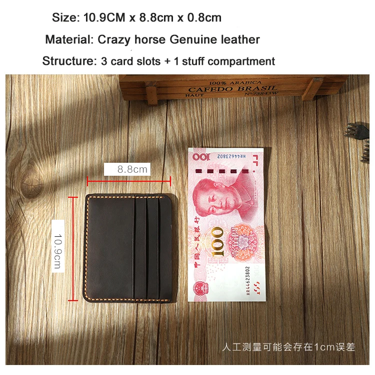 Handmade Crazy horse Genuine Leather mini Card holder small Men Card Wallet ID Holder leather credit Card Case Bus Card Sleeve - Image 2