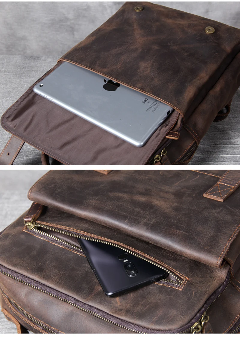 Vintage Crazy Horse Genuine Leather Backpack Men Hiking Bagpack mochila Cowhide 15.6"inch laptop Bag outdoor Rucksack Large M811 - Image 5