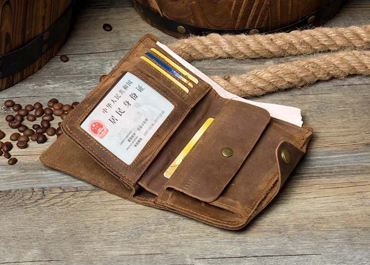 Vintage Crazy Horse Leather Wallet Genuine Leather Men Wallet Long Money Holder male Clutch Bag Money Bag with Hasp Card holder - Image 5