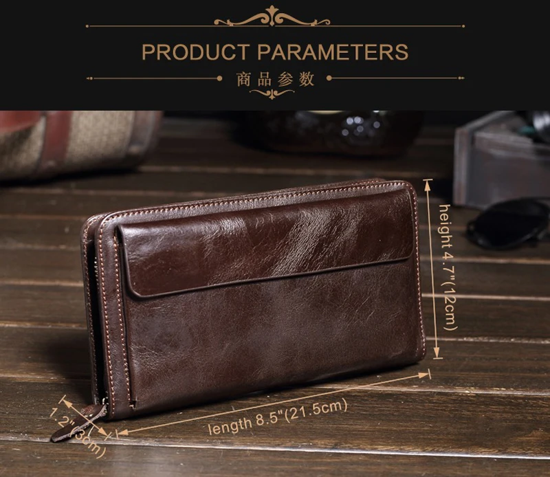 High Class Fashion Genuine Leather Men Wallet Clutch Purse Leather Zipper Money Holder Male Money Bag Clutch with Wrist Belt - Image 2