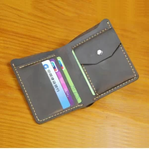 Handmade Vintage Crazy horse Genuine Leather Wallet Men Purse Leather Money Clips Short Male Money bag with Coin Pocket Vertical